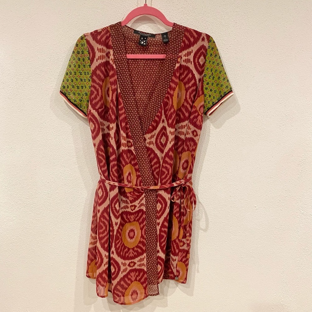 Scotch & Soda Multicolor Ikat Wrap Mini Dress - Red, Green, Yellow